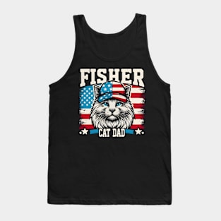 American Flag Fishing Cat Dad Fathers Day Fisherman Cat lover 4th Of July Tank Top